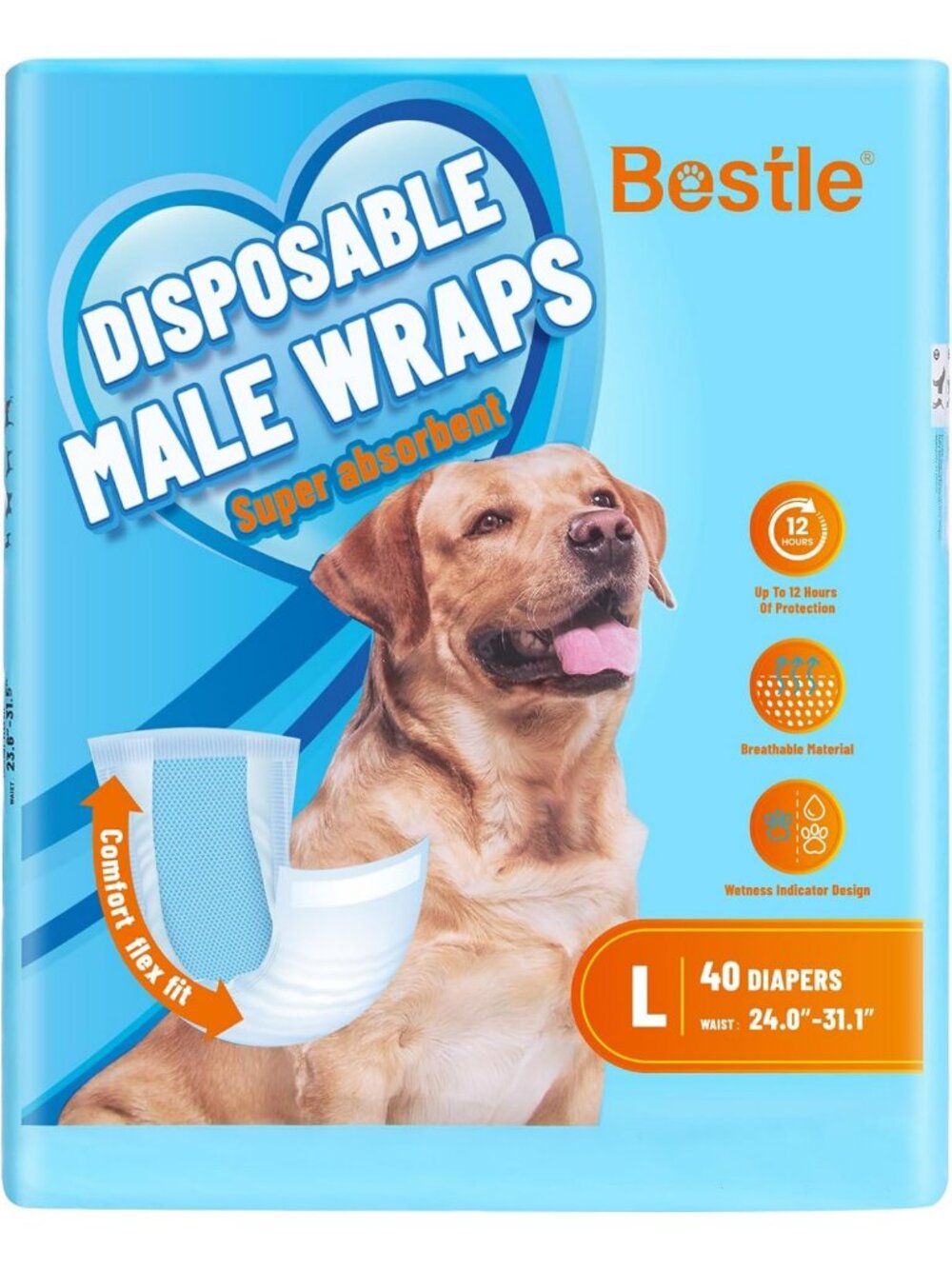 Disposable Male Dog Diapers, 40 Count, Large, Leak Proof, Ultra Absorbent, Soft